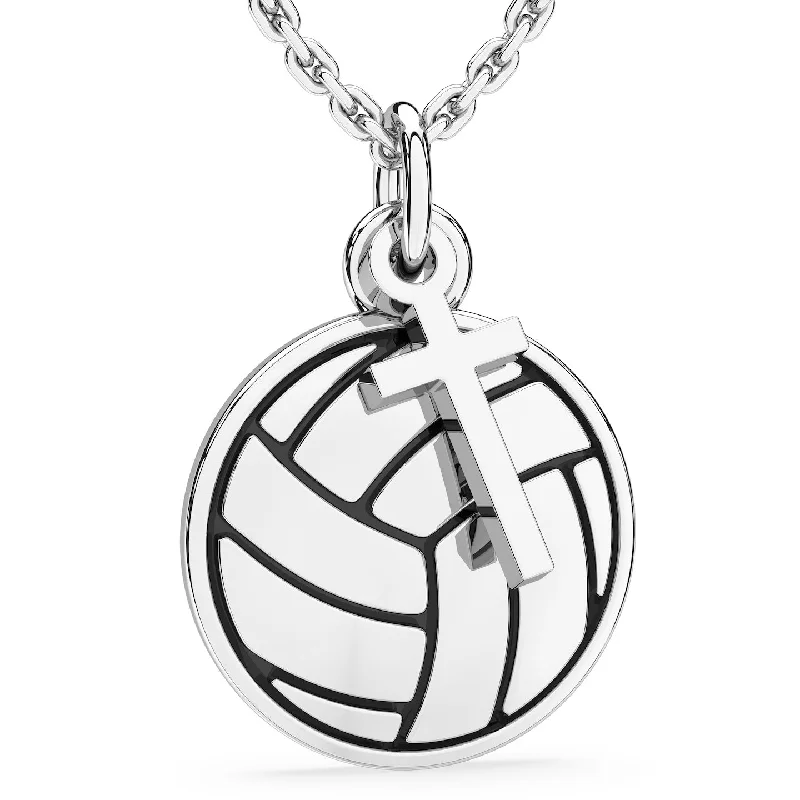 Vintage Volleyball Jersey-Volleyball Necklace w/ Dangle Cross Pendant | Sterling Silver