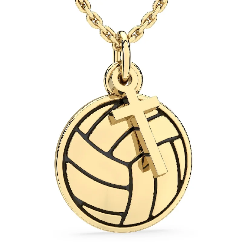 Customizable Volleyball Jersey-Volleyball Necklace w/ Dangle Cross Pendant | Gold