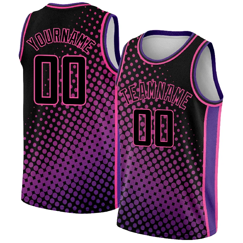 Custom Basketball Jersey with Club Logo-Custom Black Pink-Purple Halftone Authentic City Edition Basketball Jersey