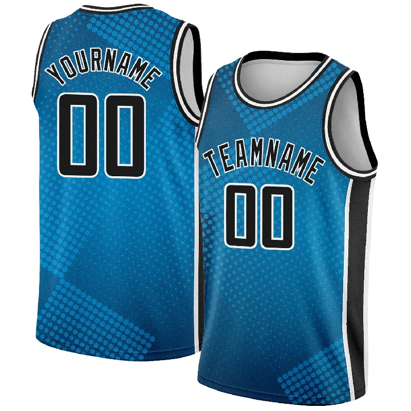 Basketball Jersey with Custom Emblems-Custom Blue Black-White Halftone Authentic City Edition Basketball Jersey