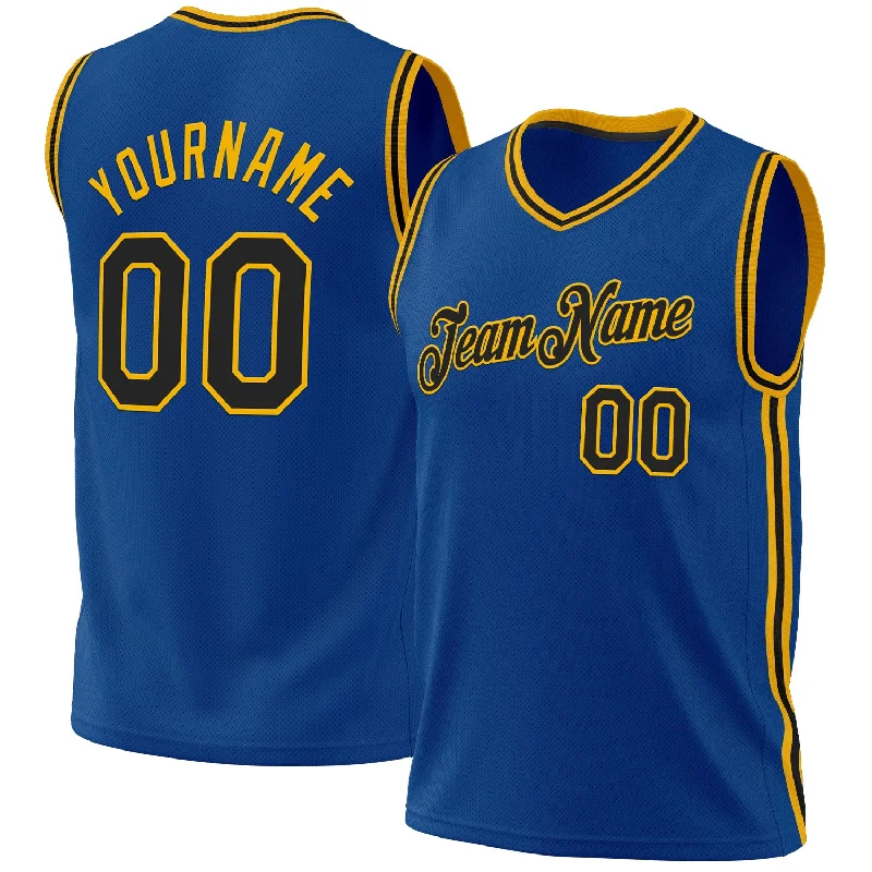 Basketball Jersey for College Players-Custom Blue Black-Gold Authentic Throwback Basketball Jersey