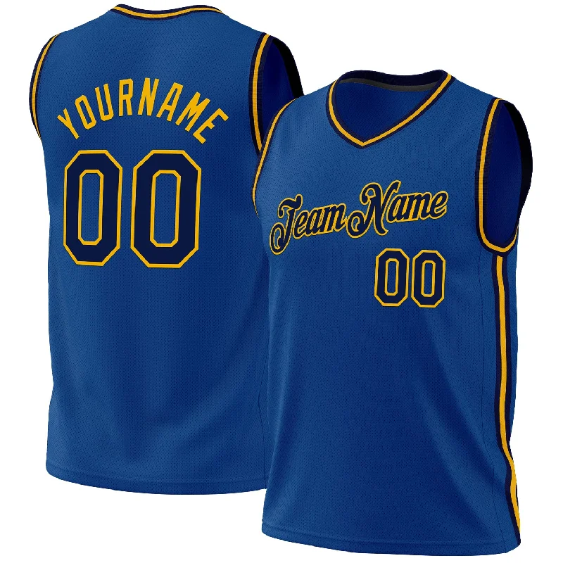 Personalized Basketball Jersey for Men-Custom Blue Navy-Gold Authentic Throwback Basketball Jersey