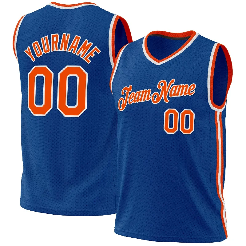 Basketball Jersey for Sports Enthusiasts-Custom Blue Orange-White Authentic Throwback Basketball Jersey