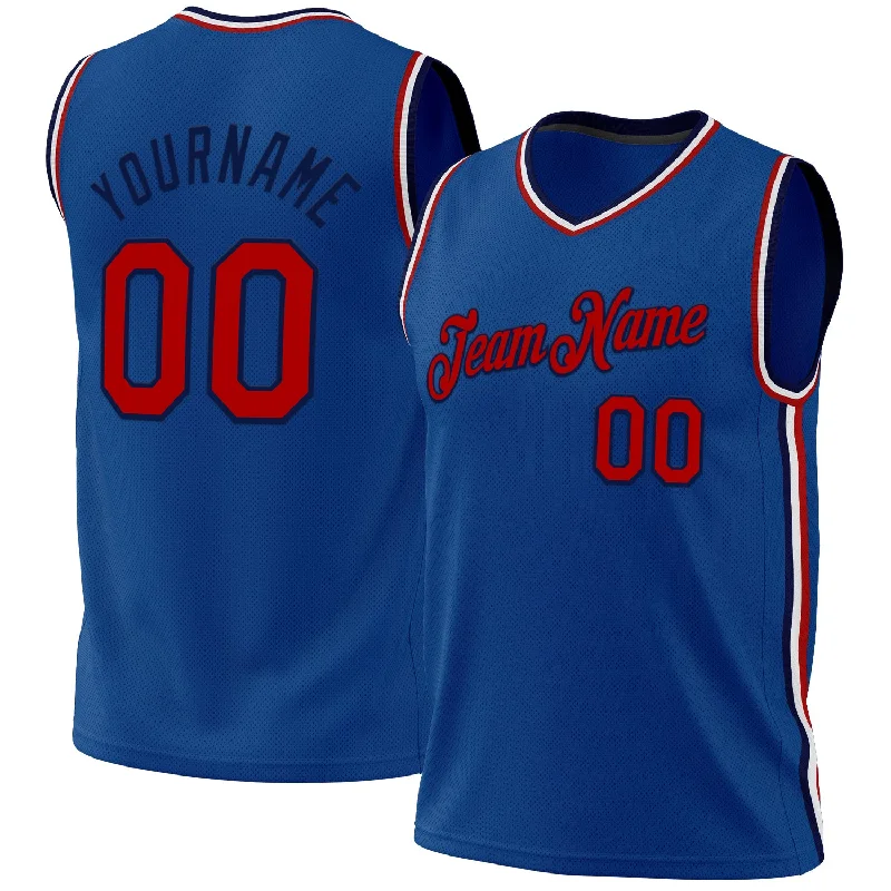 Embroidered Basketball Jersey-Custom Blue Red-Navy Authentic Throwback Basketball Jersey