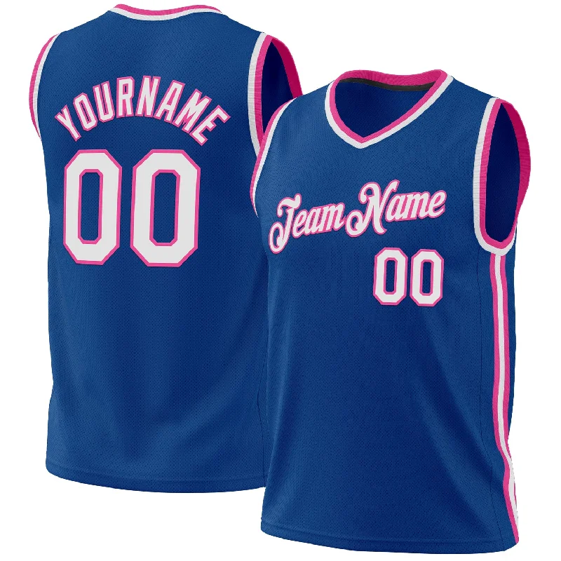 Basketball Jersey for Club Events-Custom Blue White-Pink Authentic Throwback Basketball Jersey