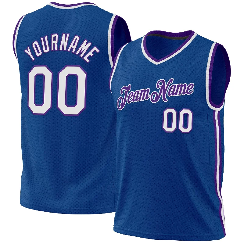 Basketball Jersey for Basketball Parties-Custom Blue White-Purple Authentic Throwback Basketball Jersey