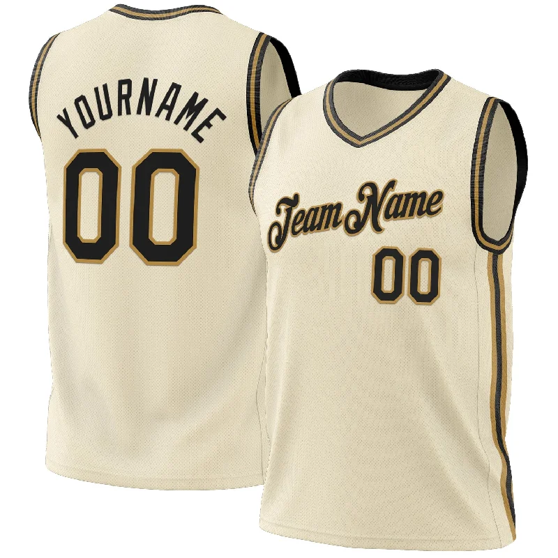 Basketball Jersey with Mesh Design-Custom Cream Black-Old Gold Authentic Throwback Basketball Jersey