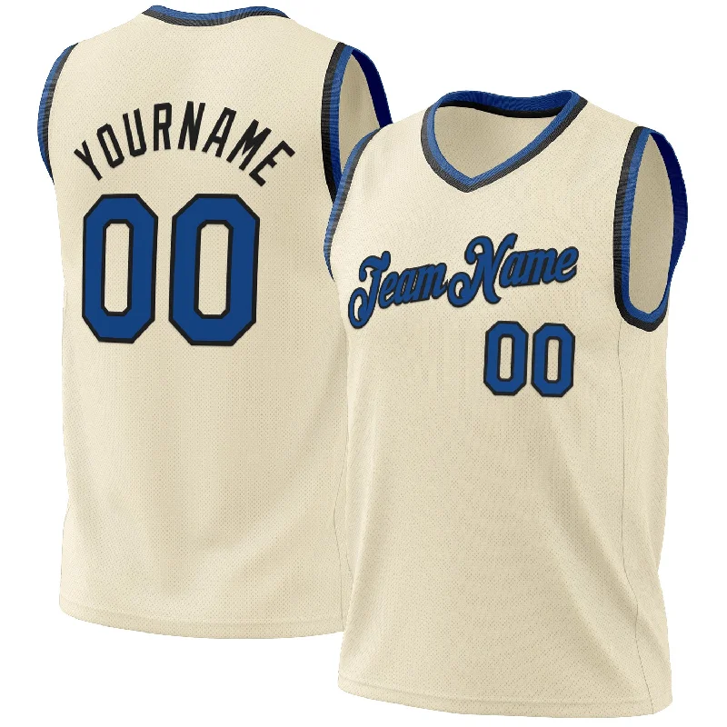 Basketball Jersey for Big Teams-Custom Cream Blue-Black Authentic Throwback Basketball Jersey