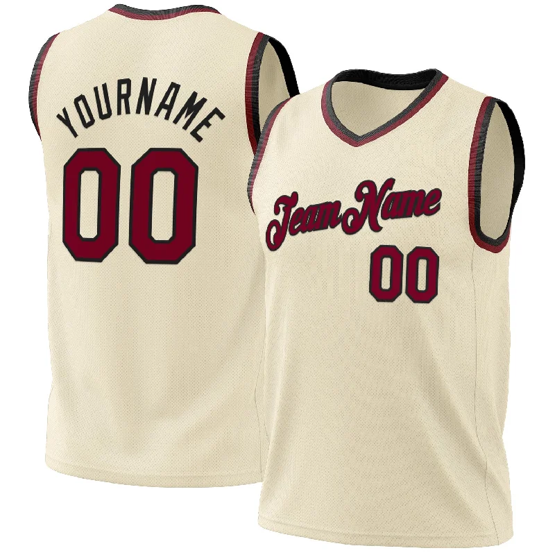 Basketball Jersey with Team Banner-Custom Cream Maroon-Black Authentic Throwback Basketball Jersey