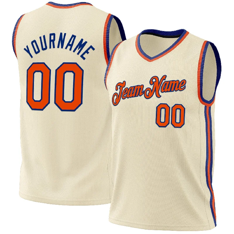 Basketball Jersey with Special Patches-Custom Cream Orange-Royal Authentic Throwback Basketball Jersey