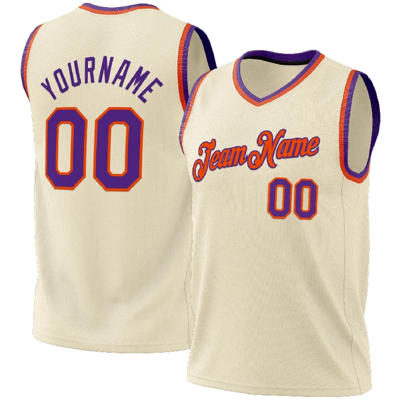 Adult Basketball Jersey-Custom Cream Purple-Orange Authentic Throwback Basketball Jersey