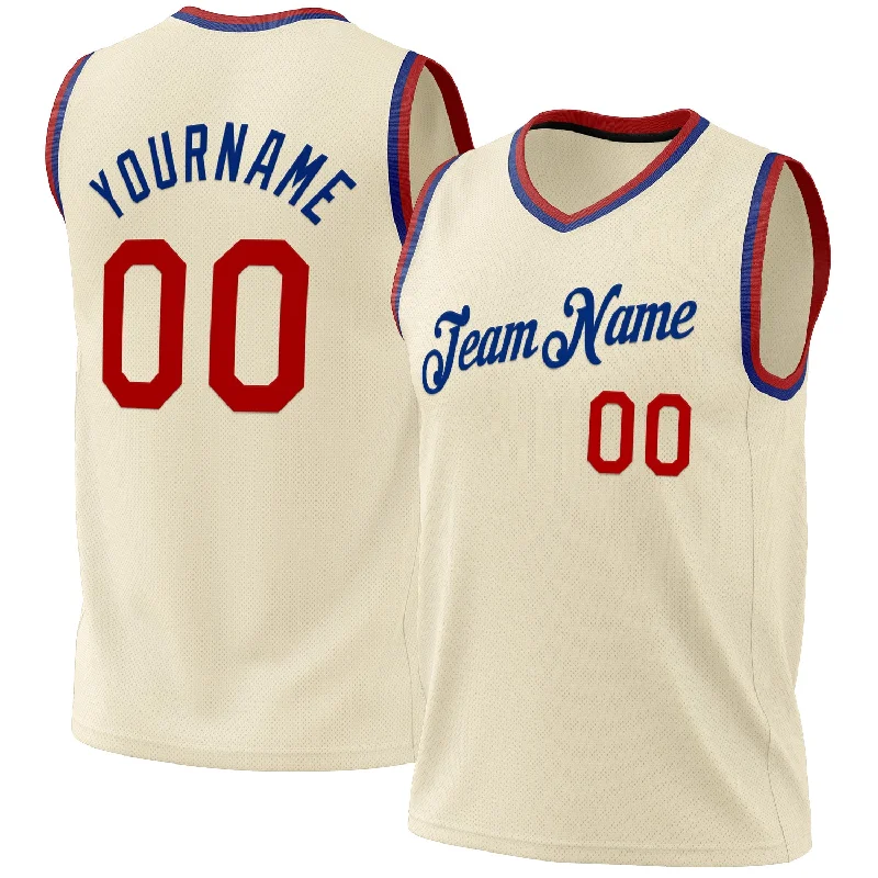 Basketball Jersey for New Players-Custom Cream Red-Royal Authentic Throwback Basketball Jersey