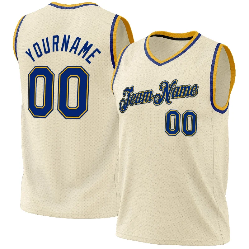 Basketball Jersey for Outdoor Leagues-Custom Cream Royal-Gold Authentic Throwback Basketball Jersey