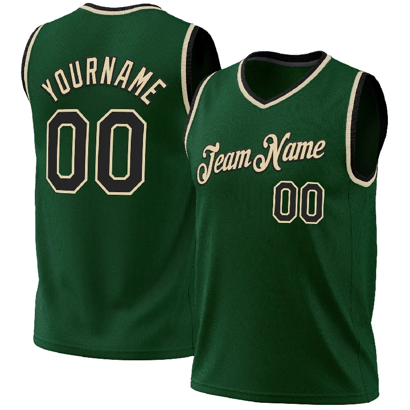 Basketball Jersey with Name Embroidery-Custom Hunter Green Black-Cream Authentic Throwback Basketball Jersey