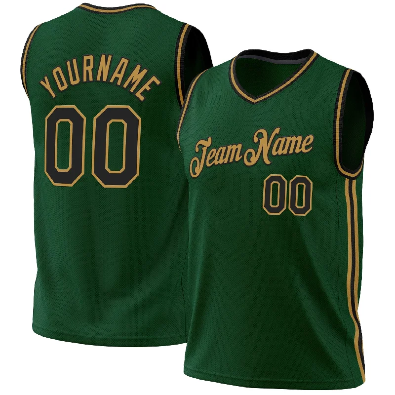 Basketball Jersey with Sport Design-Custom Hunter Green Black-Old Gold Authentic Throwback Basketball Jersey