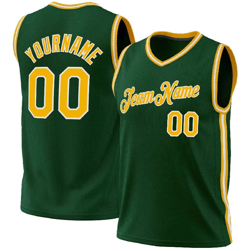 Basketball Jersey for Practice Games-Custom Hunter Green Gold-White Authentic Throwback Basketball Jersey