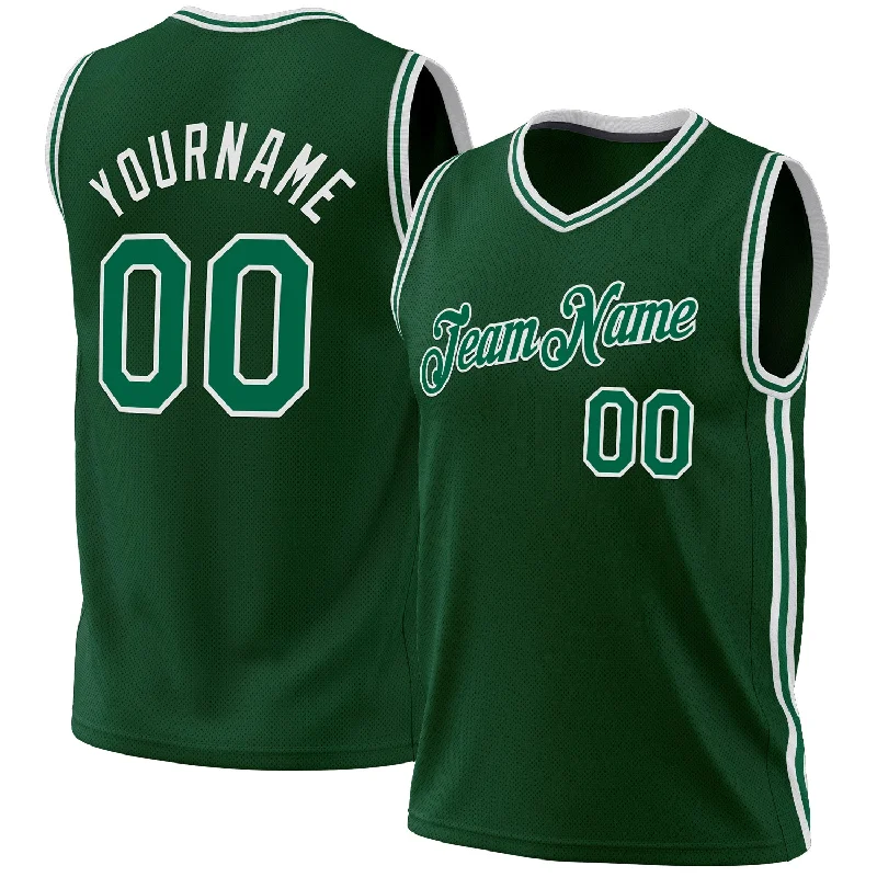 Basketball Jersey for Men with Name-Custom Hunter Green Kelly Green-White Authentic Throwback Basketball Jersey