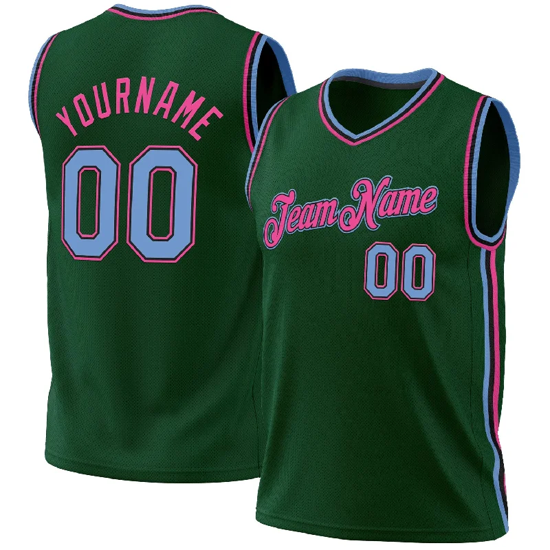 Basketball Jersey for Casual Wear-Custom Hunter Green Light Blue Black-Pink Authentic Throwback Basketball Jersey