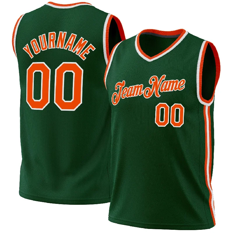 High School Basketball Jersey-Custom Hunter Green Orange-White Authentic Throwback Basketball Jersey