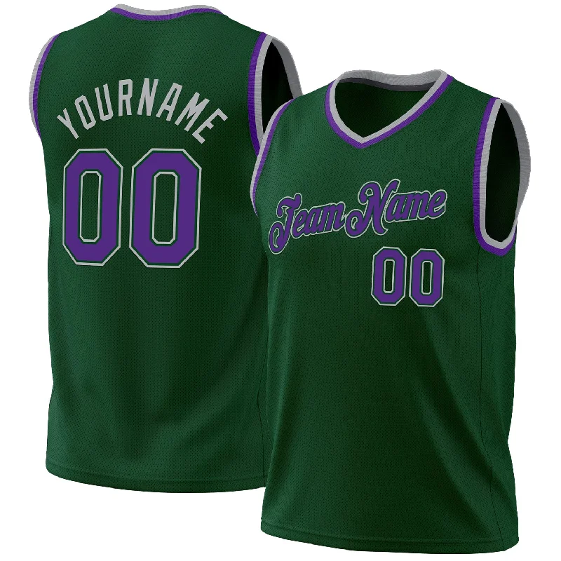 Basketball Jersey for Senior League-Custom Hunter Green Purple Green-Gray Authentic Throwback Basketball Jersey