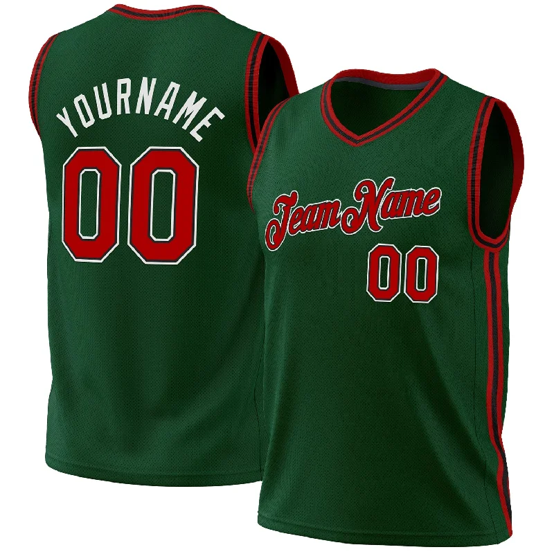 Basketball Jersey with Stretchable Fabric-Custom Hunter Green Red-Black Authentic Throwback Basketball Jersey