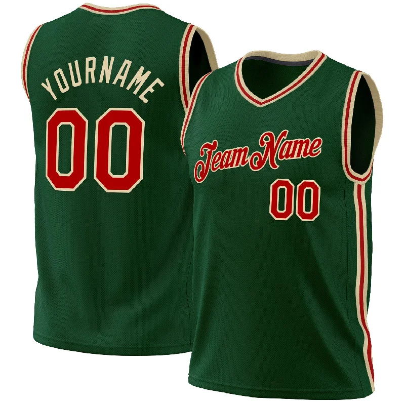 Basketball Jersey for Adult Teams-Custom Hunter Green Red-Cream Authentic Throwback Basketball Jersey