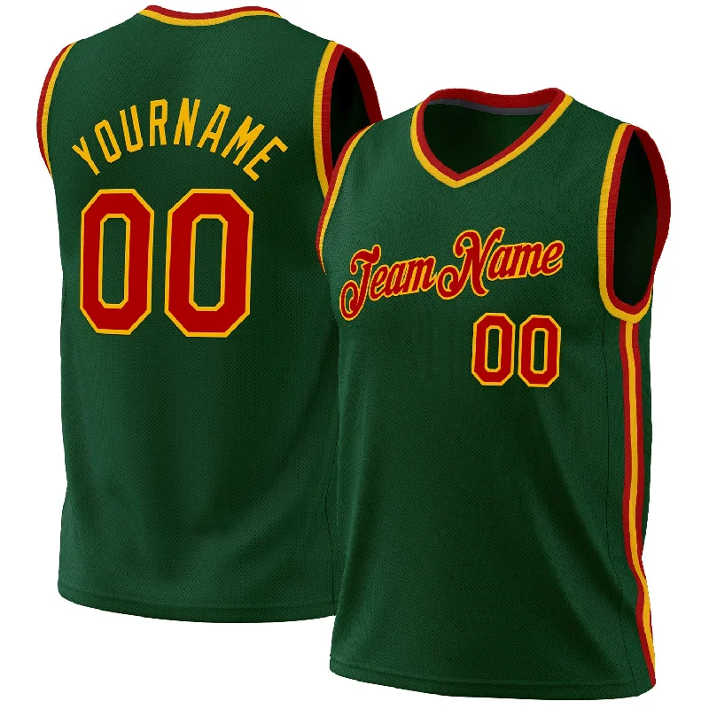 Custom Basketball Jersey for Adults-Custom Hunter Green Red-Gold Authentic Throwback Basketball Jersey