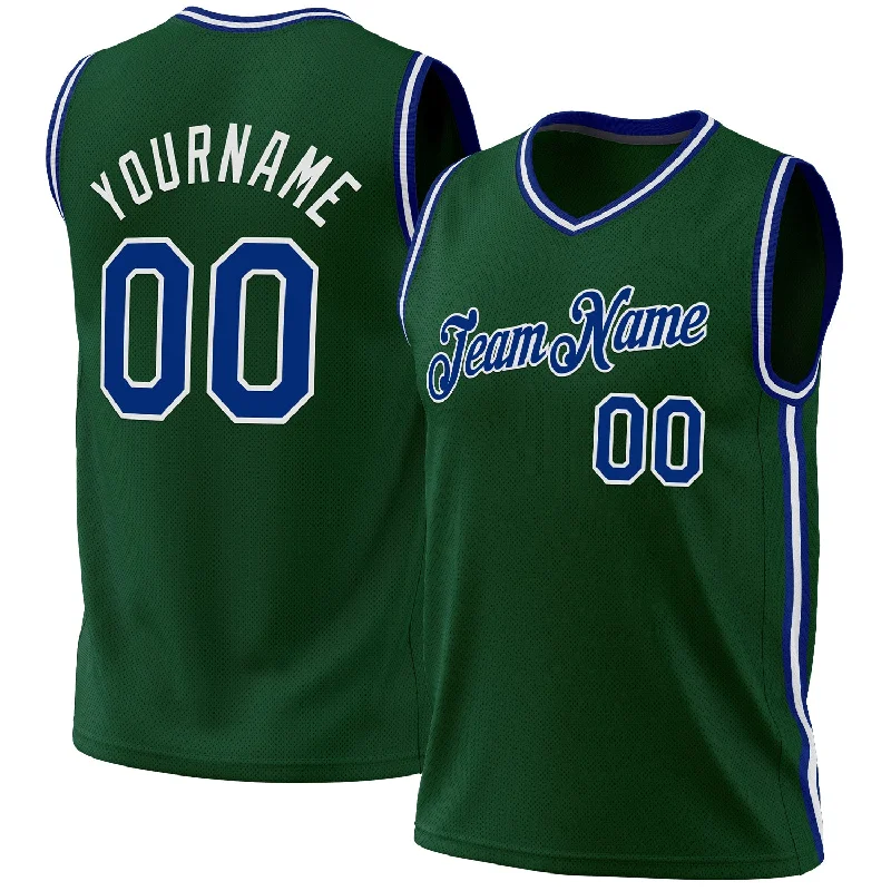 Basketball Jersey with Ribbed Collar-Custom Hunter Green Royal-White Authentic Throwback Basketball Jersey