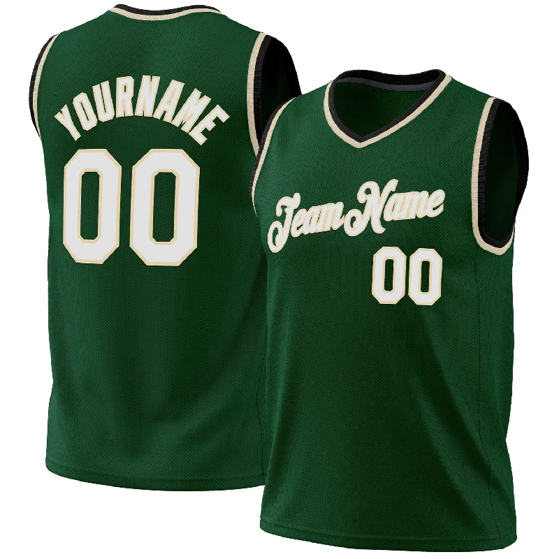 Basketball Jersey for Amateur Teams-Custom Hunter Green White Cream-Black Authentic Throwback Basketball Jersey