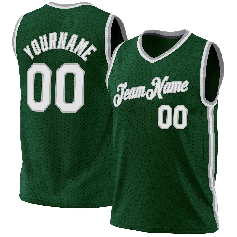 Basketball Jersey for Practice-Custom Hunter Green White-Gray Authentic Throwback Basketball Jersey