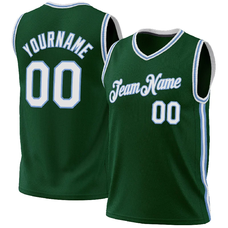 Basketball Jersey with Sporty Look-Custom Hunter Green White-Light Blue Authentic Throwback Basketball Jersey