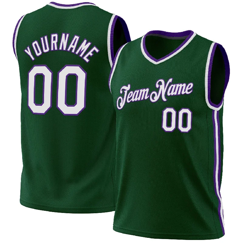 Custom Basketball Jersey with Team Name-Custom Hunter Green White-Purple Authentic Throwback Basketball Jersey