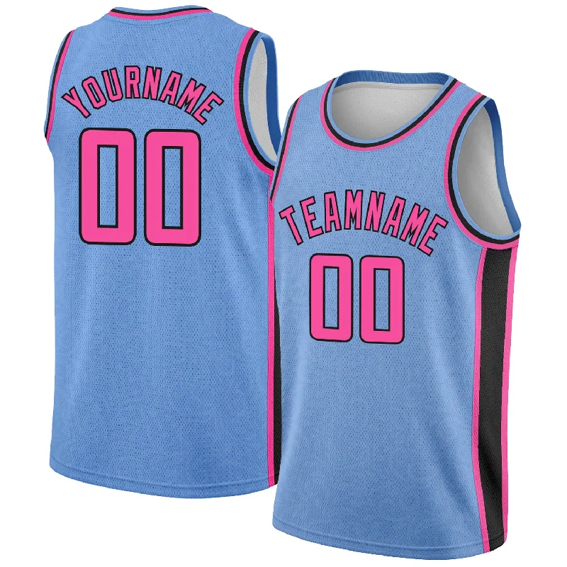 Basketball Jersey for Local Teams-Custom Light Blue Pink-Black Flower Authentic City Edition Basketball Jersey