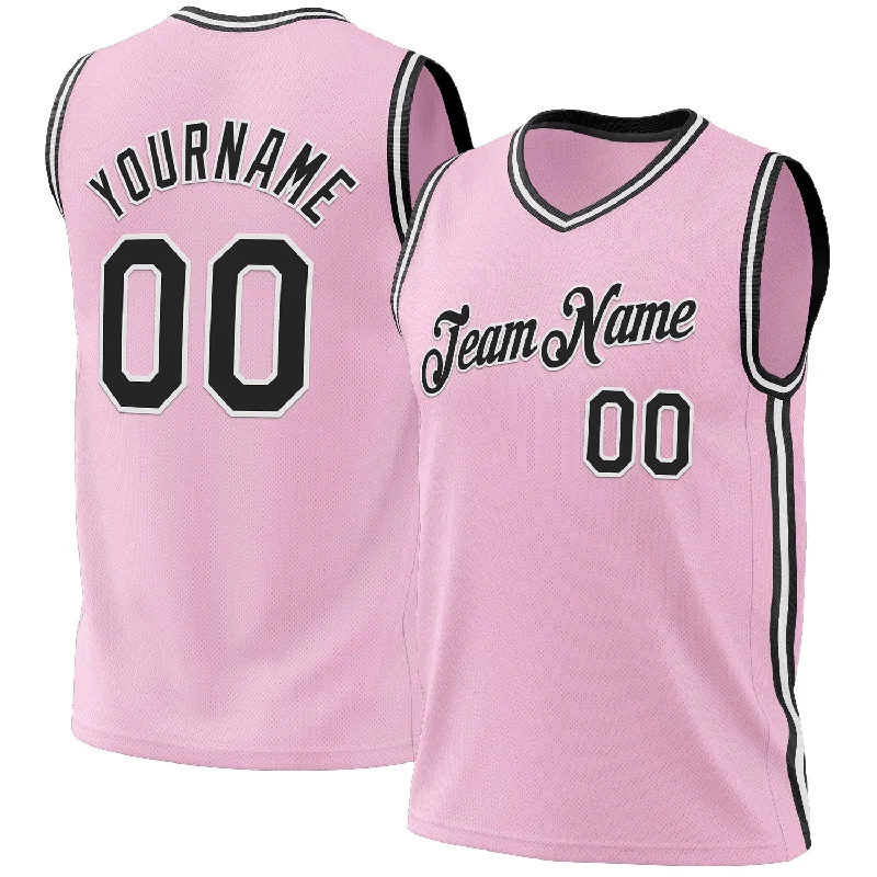 Basketball Jersey with Club Details-Custom Light Pink Black-White Authentic Throwback Basketball Jersey