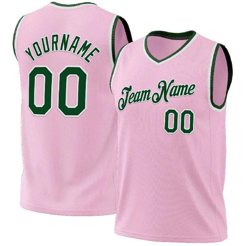 Basketball Jersey with Player Customization-Custom Light Pink Green-White Authentic Throwback Basketball Jersey