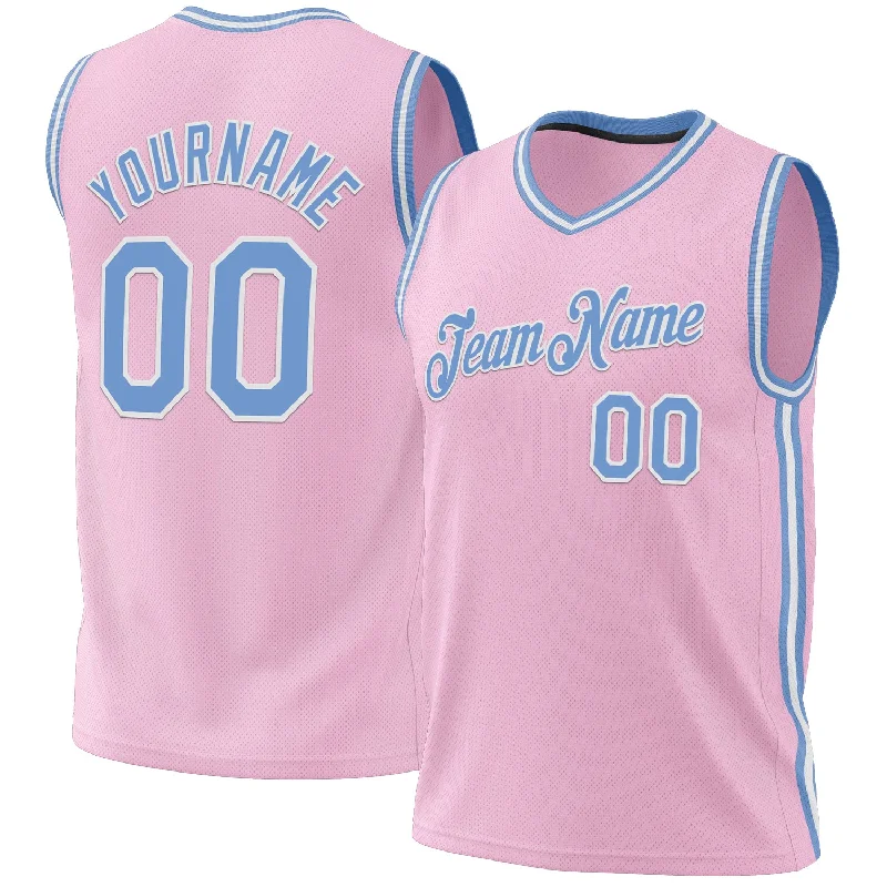 Basketball Jersey for Outdoor Leagues-Custom Light Pink Light Blue-White Authentic Throwback Basketball Jersey