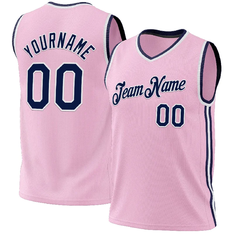 Basketball Jersey for Summer Teams-Custom Light Pink Navy-White Authentic Throwback Basketball Jersey