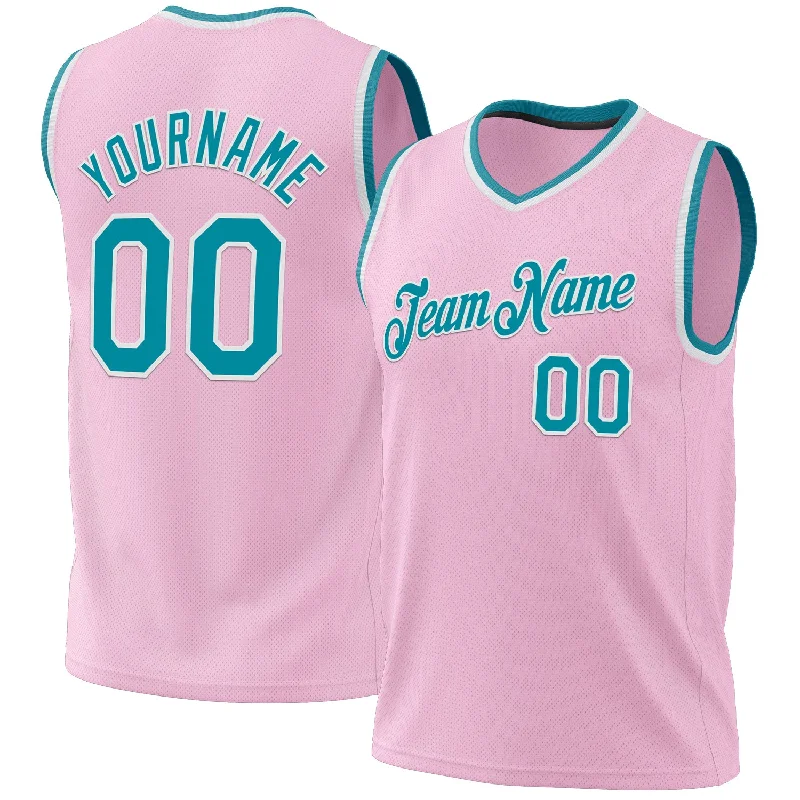 Basketball Jersey for High School Basketball-Custom Light Pink Teal-White Authentic Throwback Basketball Jersey