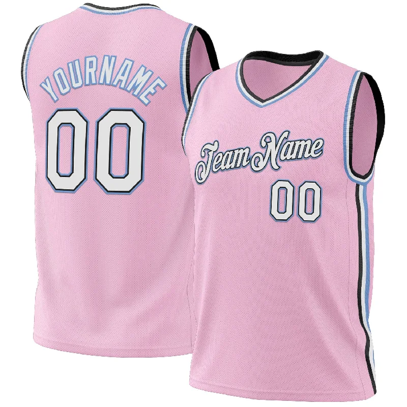 Basketball Jersey for All-Star Teams-Custom Light Pink Black-Light Blue Authentic Throwback Basketball Jersey