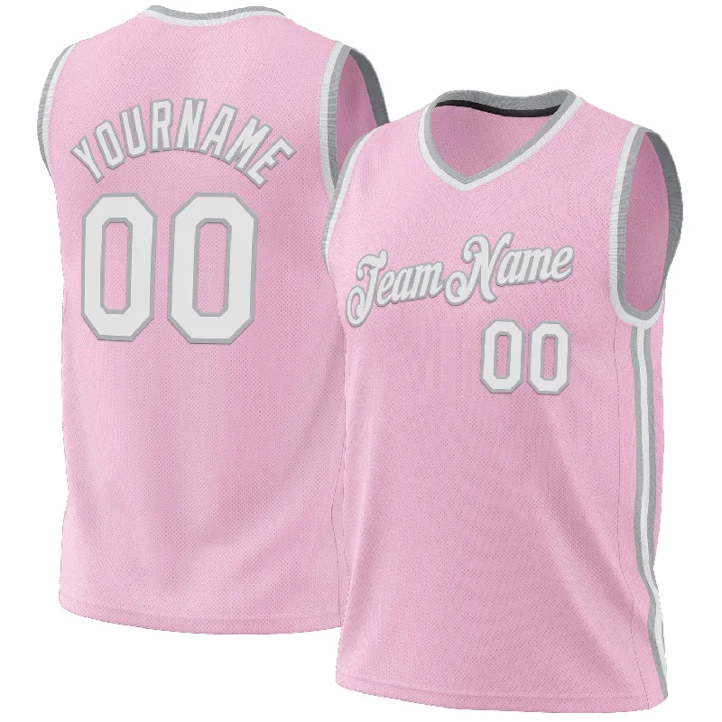 Basketball Jersey with Eye-catching Design-Custom Light Pink White-Gray Authentic Throwback Basketball Jersey