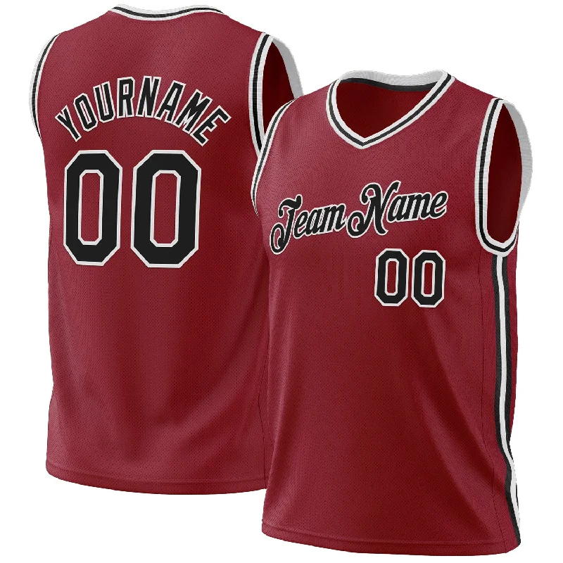 Basketball Jersey for League Players-Custom Maroon Black-White Authentic Throwback Basketball Jersey