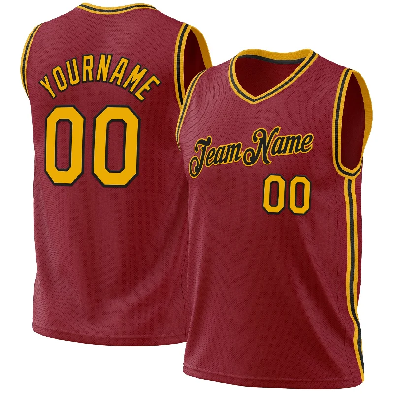 Basketball Jersey with Stretchable Fabric-Custom Maroon Gold-Black Authentic Throwback Basketball Jersey