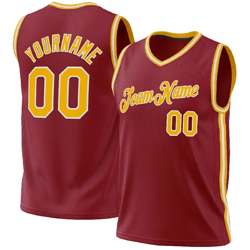 Basketball Jersey for Daily Wear-Custom Maroon Gold-White Authentic Throwback Basketball Jersey