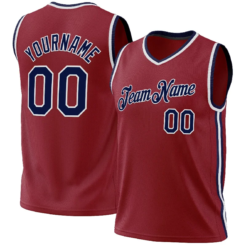 Basketball Jersey with Embroidered Name-Custom Maroon Navy-White Authentic Throwback Basketball Jersey