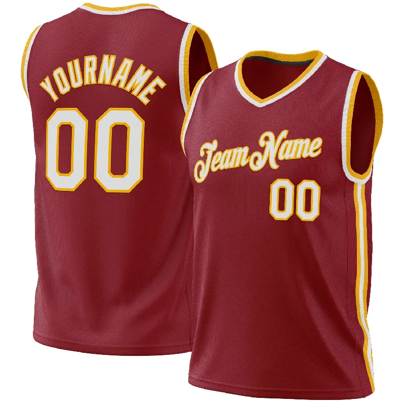 Basketball Jersey with Button Front-Custom Maroon White-Gold Authentic Throwback Basketball Jersey