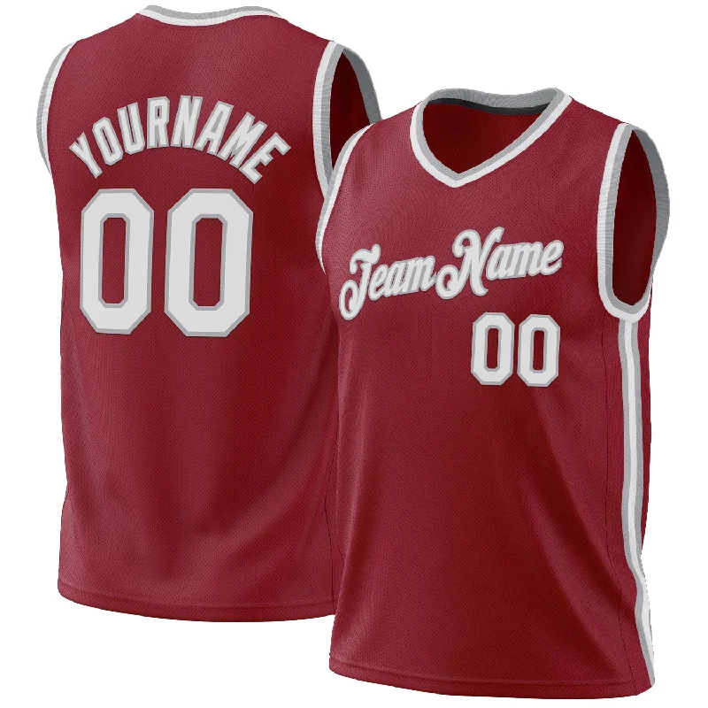 Best Basketball Jersey-Custom Maroon White-Gray Authentic Throwback Basketball Jersey