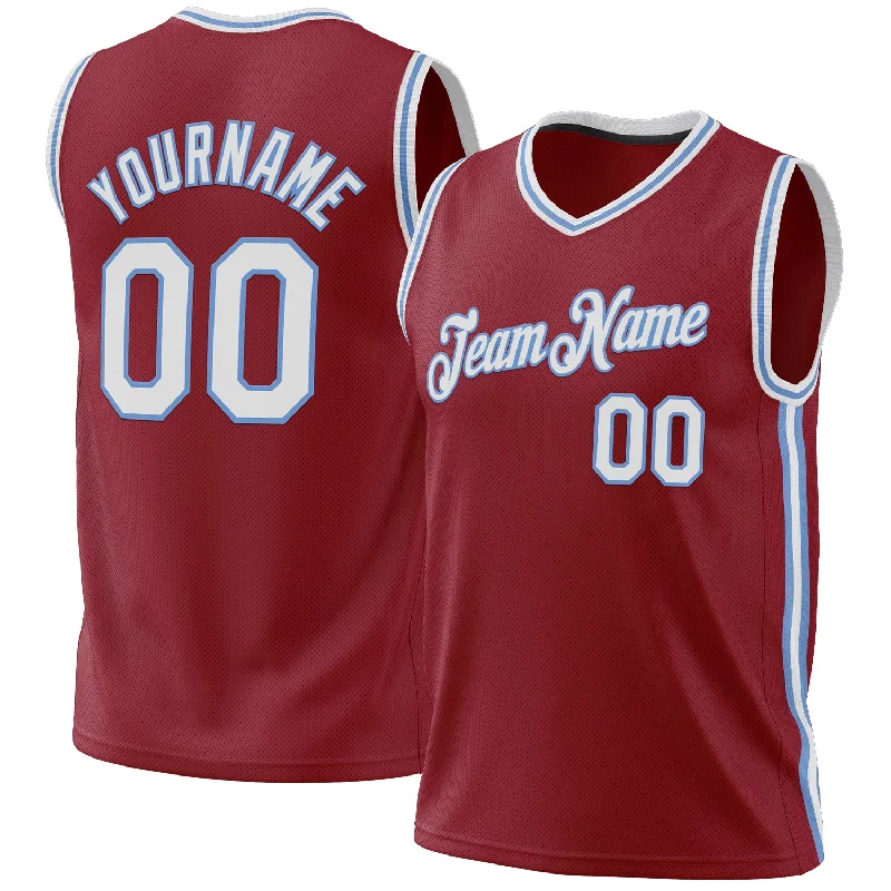 Basketball Jersey for Summer League-Custom Maroon White-Light Blue Authentic Throwback Basketball Jersey