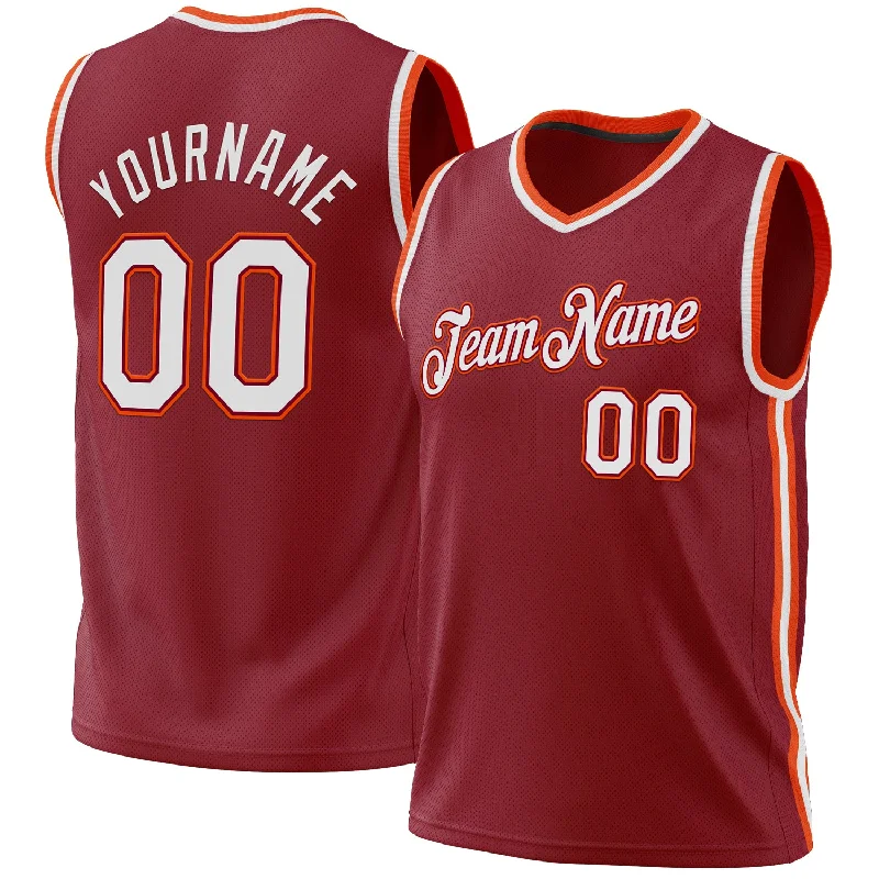 Wholesale Basketball Jersey-Custom Maroon White-Orange Authentic Throwback Basketball Jersey