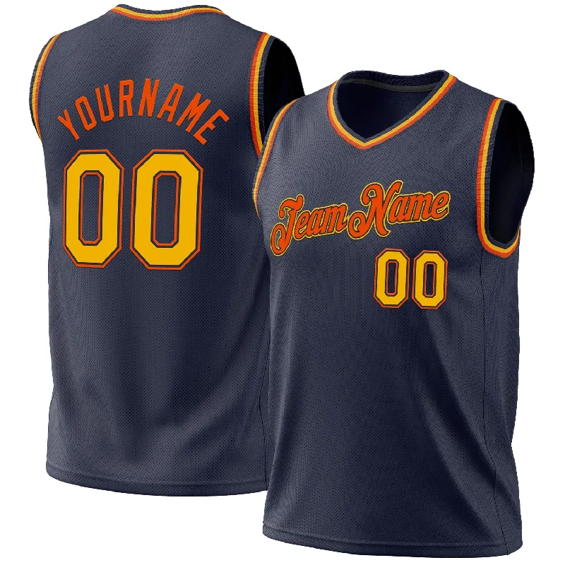 Basketball Jersey for Local League-Custom Navy Gold-Orange Authentic Throwback Basketball Jersey