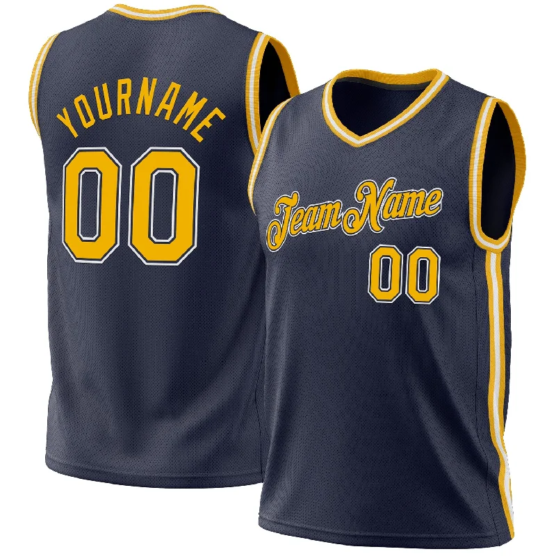 Basketball Jersey for Big Teams-Custom Navy Gold-White Authentic Throwback Basketball Jersey